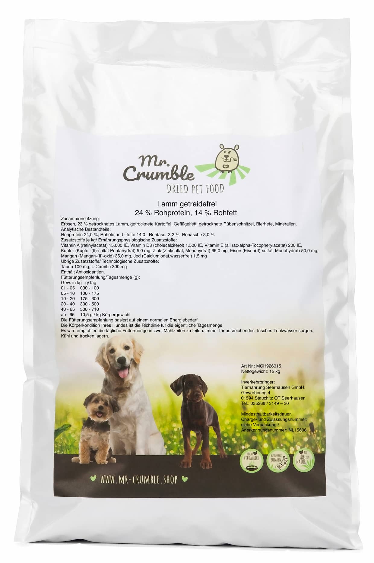 Hund Getreidefreies Hundefutter mit Lamm Realetikett