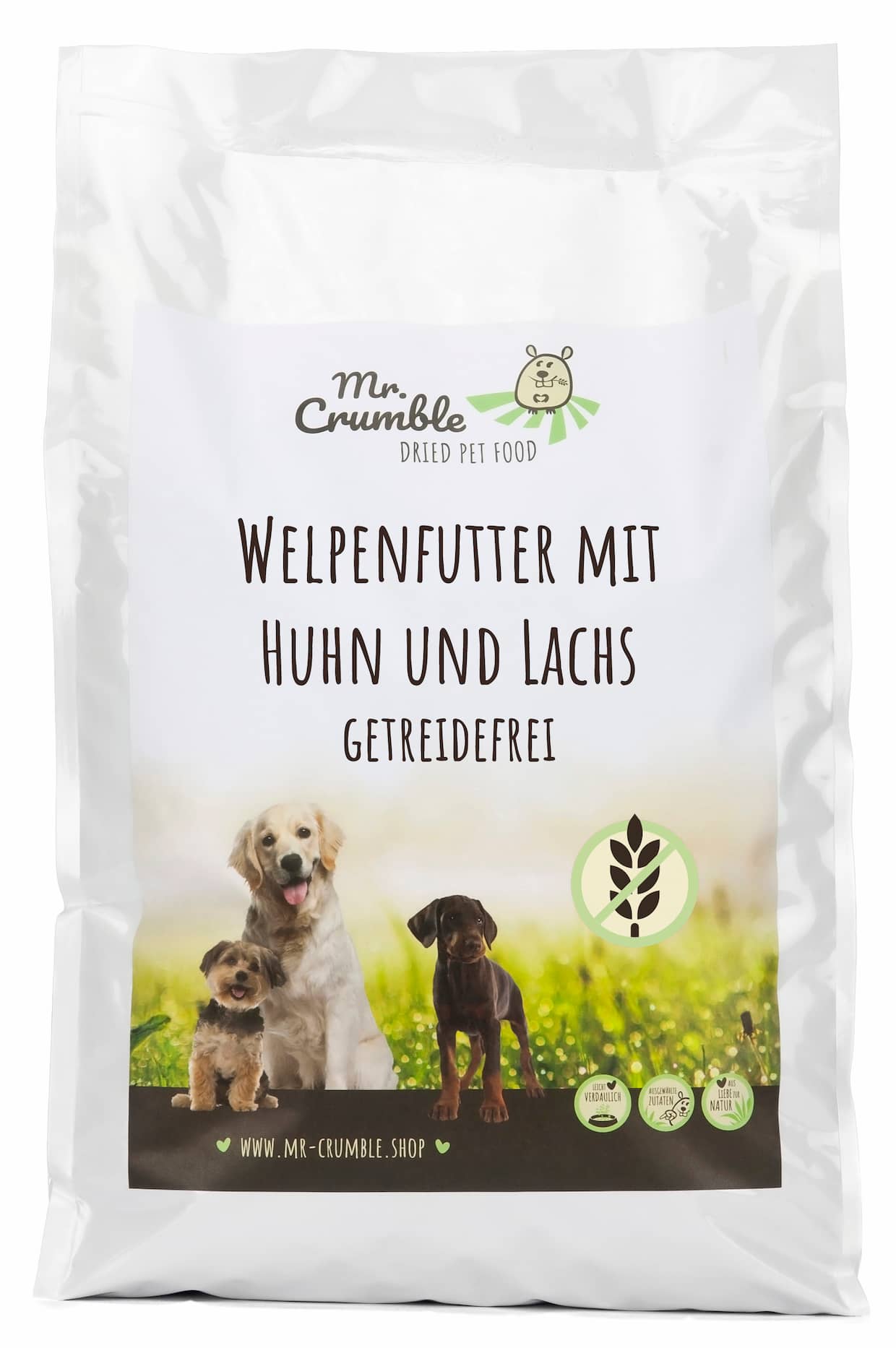Welpenfutter mit Huhn und Lachs Verpackung