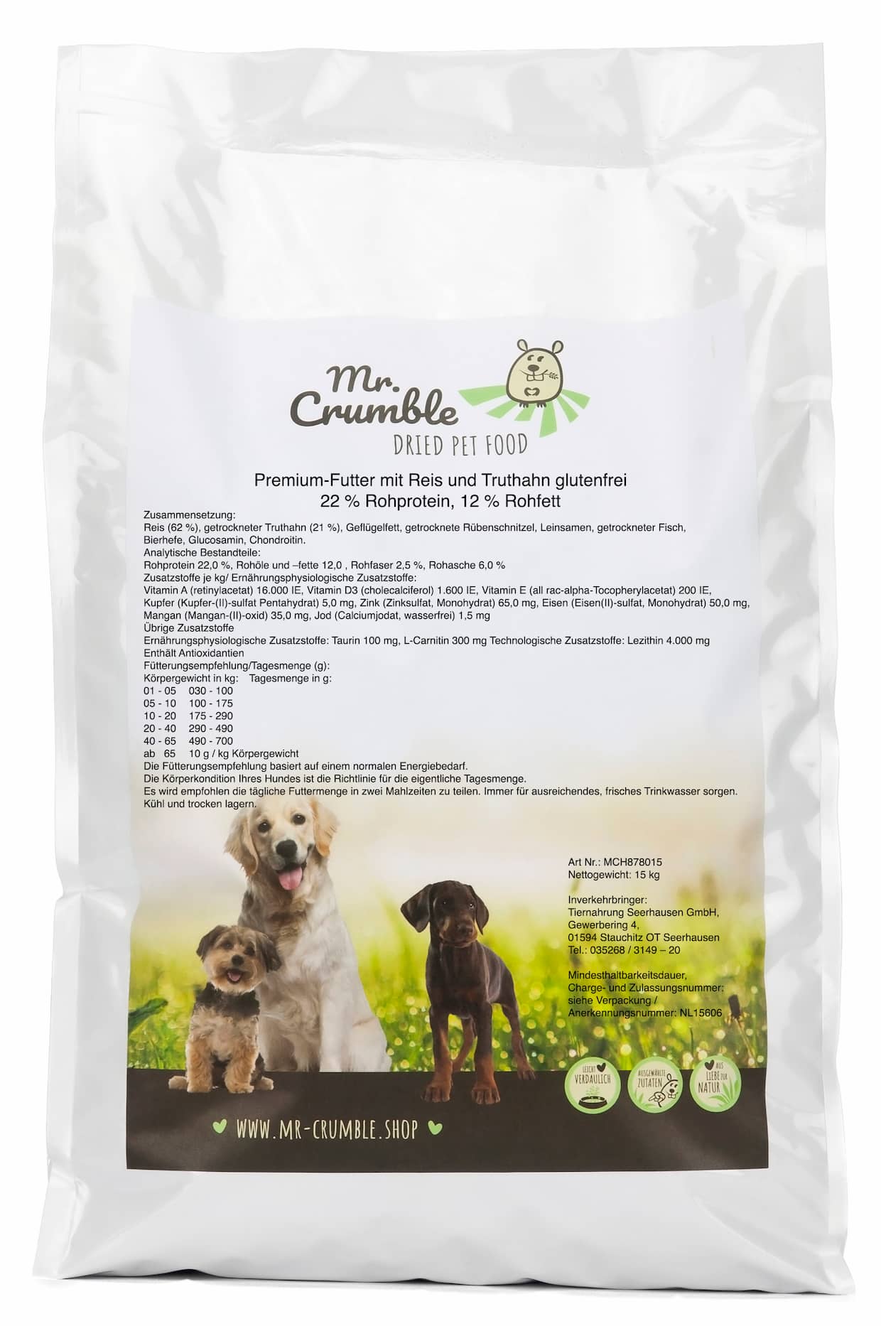 Zusammensetzung Hundefutter mit Reis und Truthahn